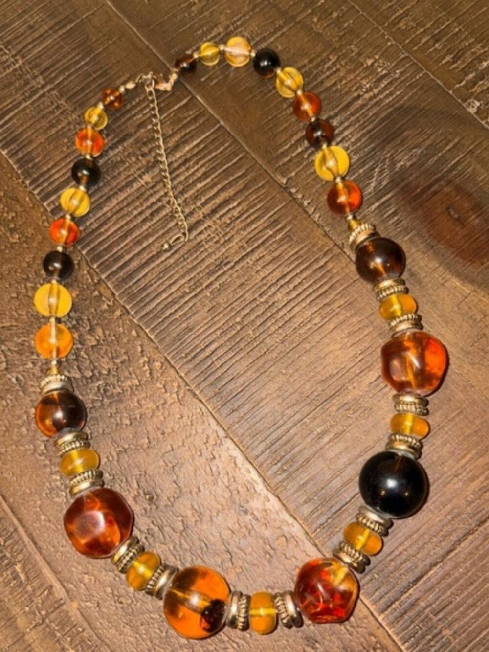 Amber and Black Beaded Necklace #338